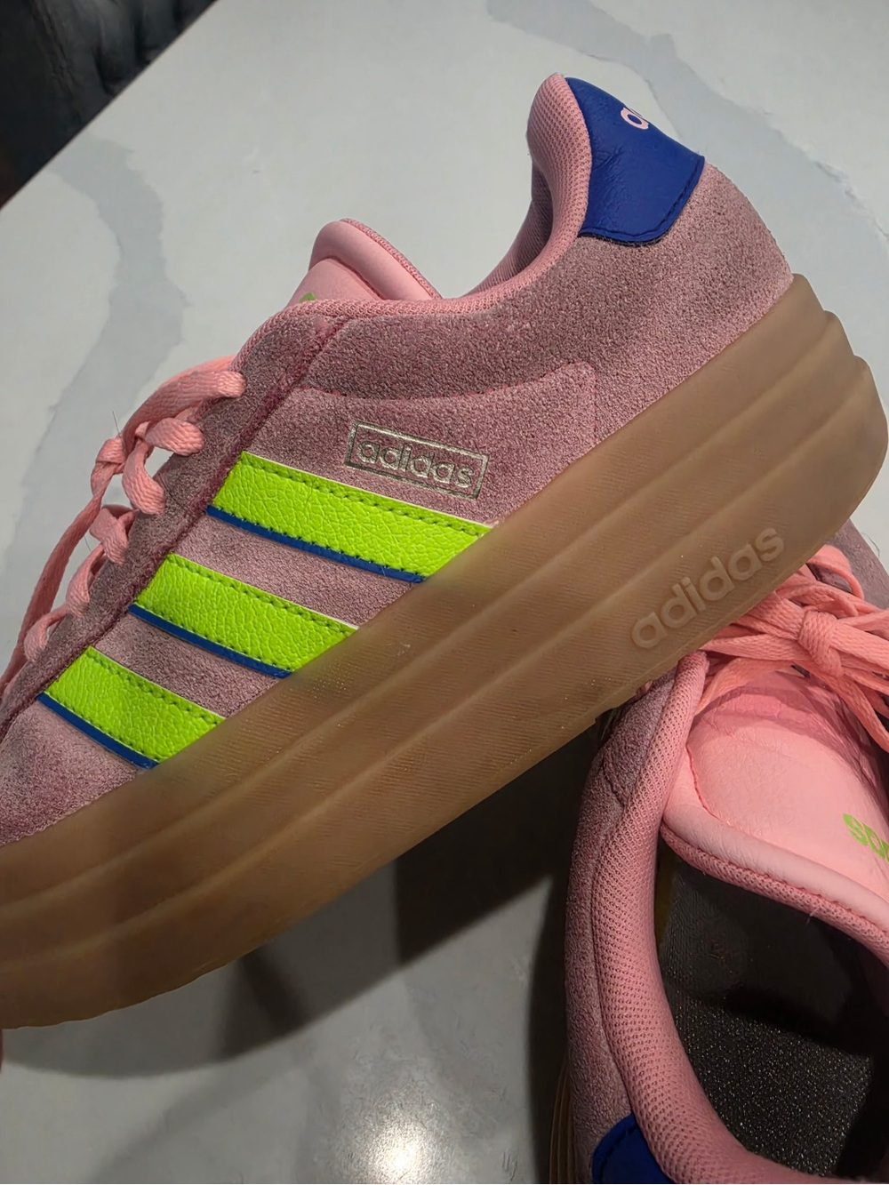 adidas Pink Suede Sneakers with Lime Accent - Picture 8 of 9